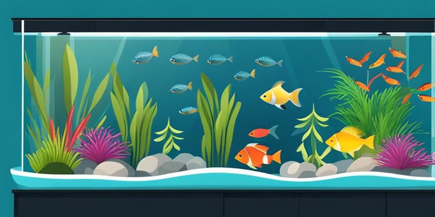 Acuario con plantas y peces coloridos