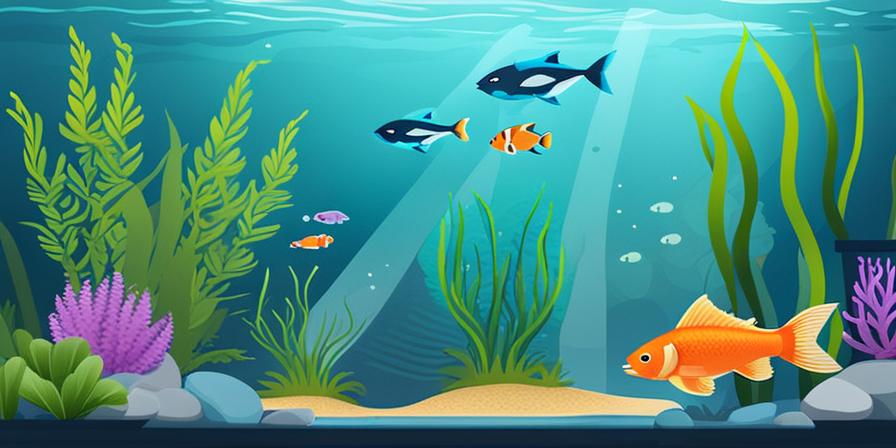 Acuario con peces y plantas submarinas