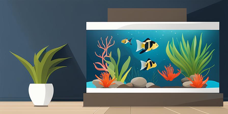 Acuario casero con plantas acuáticas y peces nadando