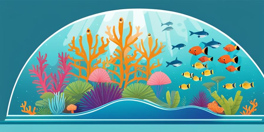 Acuario con corales y peces tropicales nadando