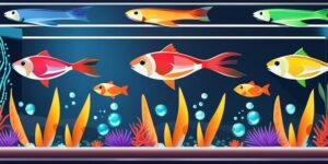 Acuario de cristal con peces de colores nadando