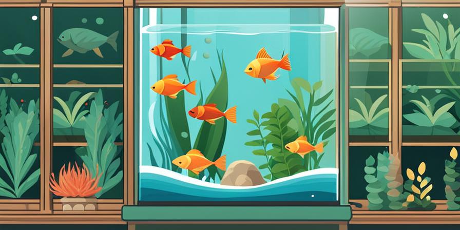 Acuario con plantas y peces felices