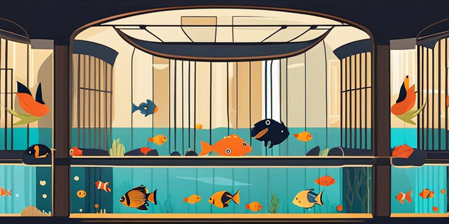 Acuario con diseños y peces felices nadando