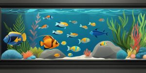 Acuario marino con peces nadando en un entorno colorido