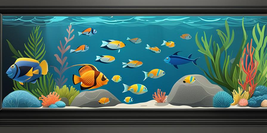 Acuario marino con peces nadando en un entorno colorido