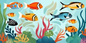 Acuario marino con peces tropicales de colores