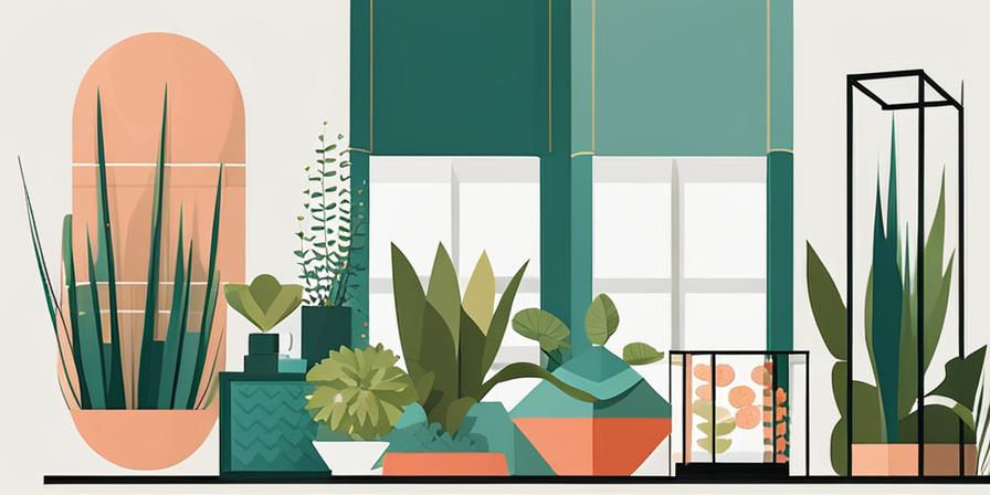 Acuario minimalista con plantas y formas geométricas