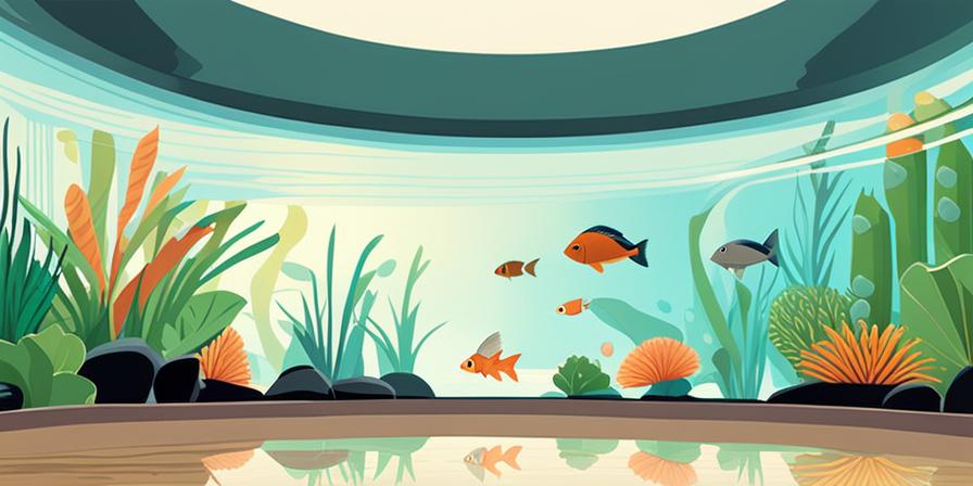 Acuario nano con plantas y peces exóticos nadando