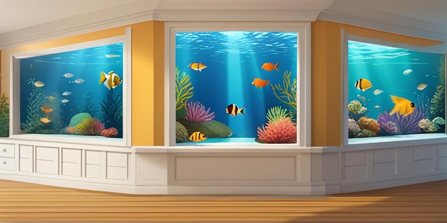 Acuario con peces de colores en un paisaje submarino
