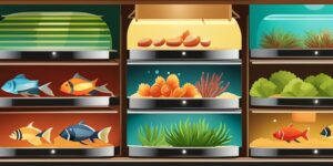 Acuario con peces de agua salada y comida de calidad