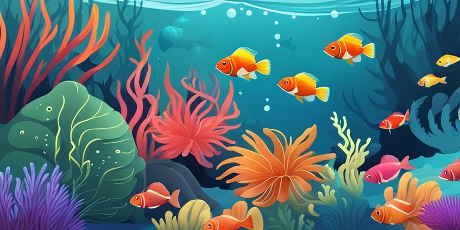 Acuario con peces nadando en un paraíso submarino