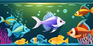 Acuario con peces de colores nadando en aguas cristalinas