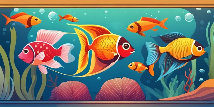 Acuario con peces coloridos nadando juntos