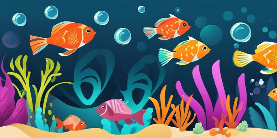 Acuario con peces marinos nadando en colores vibrantes