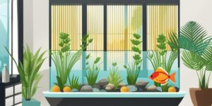 Acuario de peces tropicales rodeados de plantas y algas coloridas