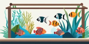 Acuario con plantas marinas y peces de colores