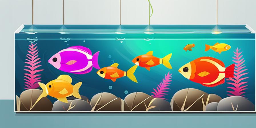 Acuario plantado con peces discos de colores vibrantes nadando