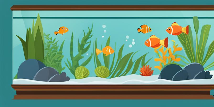 Acuario con plantas acuáticas y peces coloridos