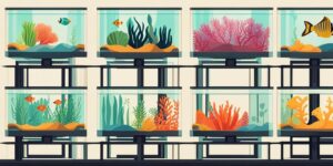 Acuario con plantas, corales y peces coloridos