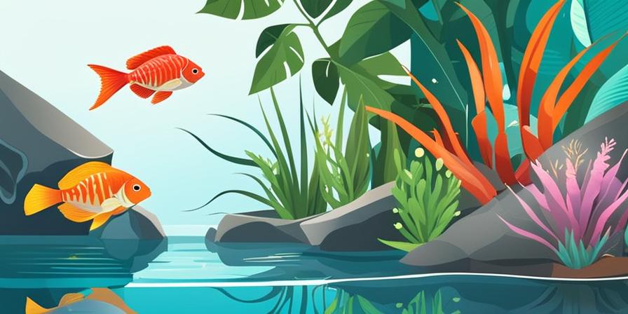 Acuario con plantas y peces coloridos nadando
