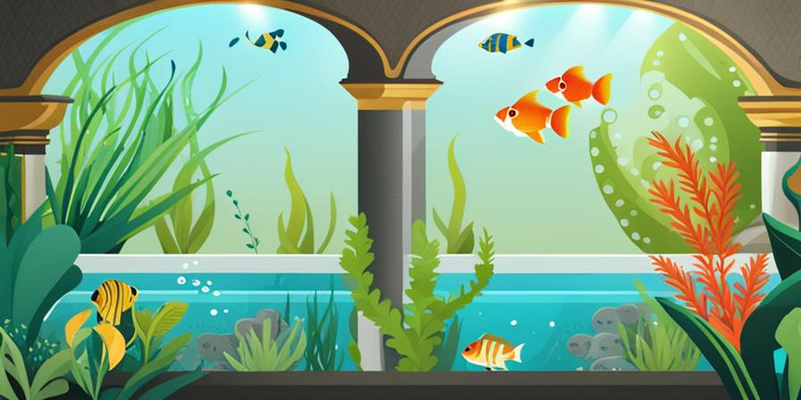 Un acuario con plantas exuberantes y peces nadando