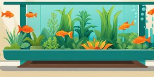 Acuario con plantas flotantes coloridas y vida marina