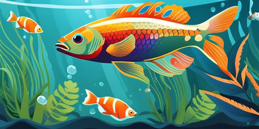 Acuario con peces de colores nadando en agua cristalina