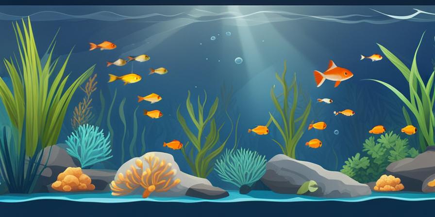 Acuario con peces y plantas marinas