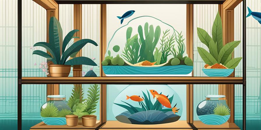 Acuario con peces y plantas acuáticas