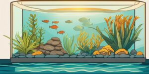 Acuario de vidrio con peces tropicales coloridos y decoraciones submarinas