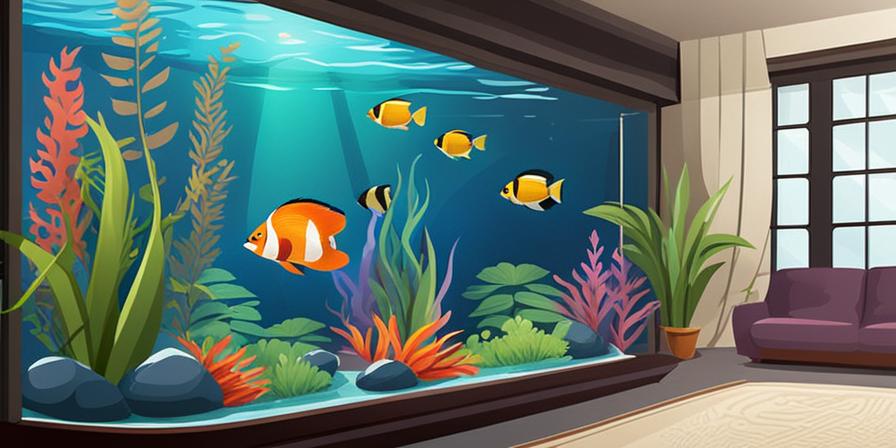 Acuario de vidrio con plantas y peces exóticos