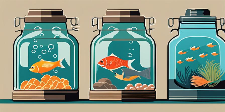 Frasco de vidrio con alimento casero para peces