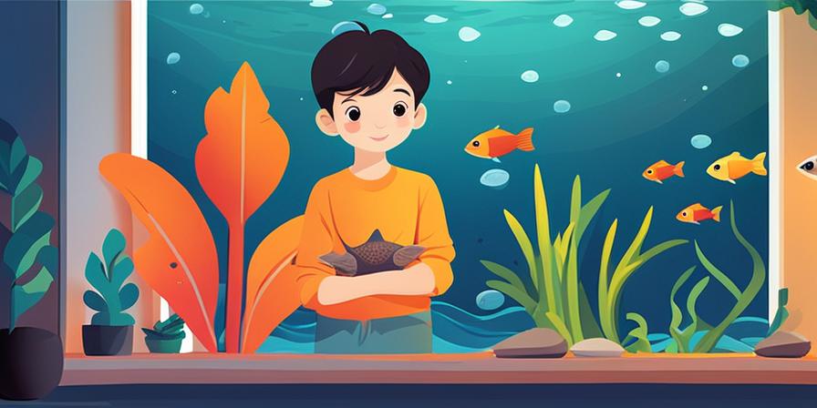 Niño emocionado observando alegremente los coloridos peces en un acuario