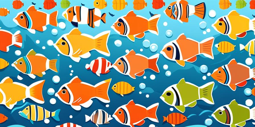 Peces coloridos rodeados de alimentos saludables en un acuario