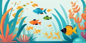 Acuario con peces de colores nadando en aguas claras