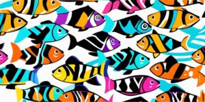 Peces disco coloridos en acuario saludable