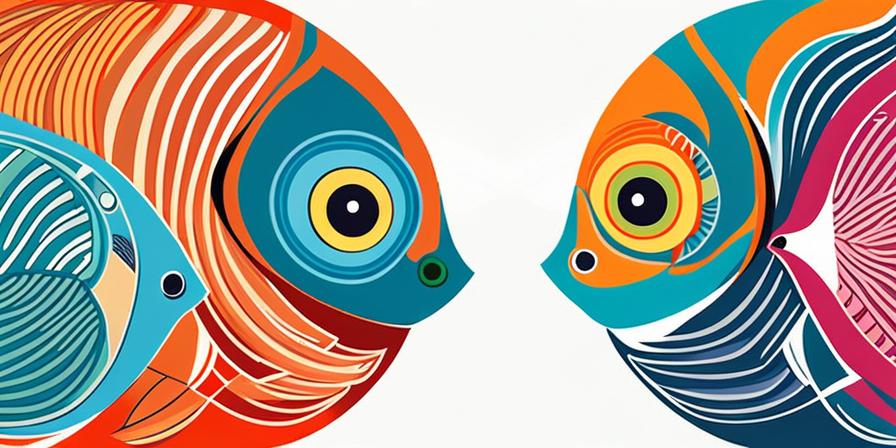 Acuario con peces Discus de colores vistosos nadando