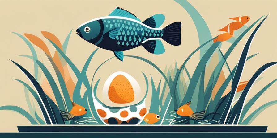 Carp swimming amidst eggs in aquarium