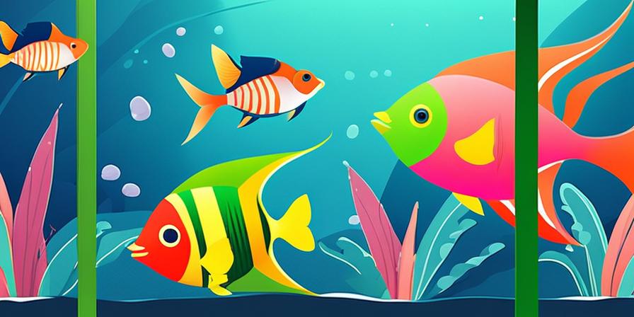 Pez tropical de colores nadando en acuario brillante