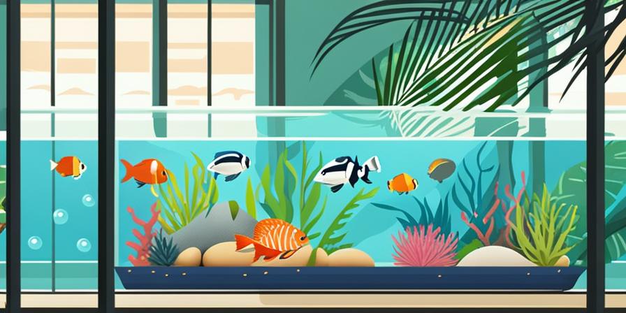 Pez tropical de aleta larga nadando en un acuario colorido