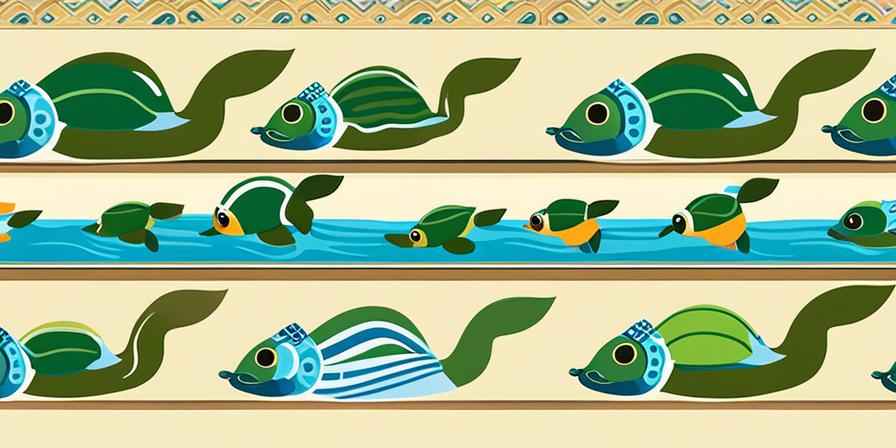Acuario con tortugas acuáticas felices y decoración temática